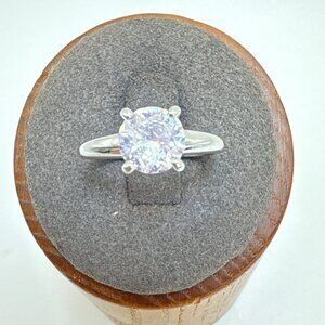 Sterling Silver 925 Traditional Solitaire Cubic Zirconia Prong Set Ring Sz 6.25
